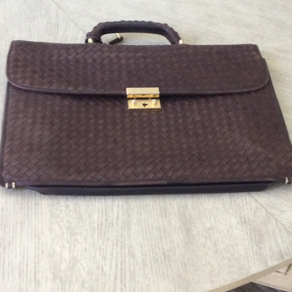 Brown Woven Leather Tablet Case with Gold Clasp